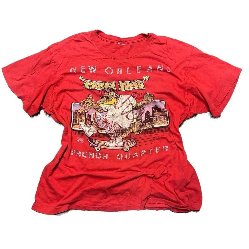1980s/90s Vintage New Orleans Paper-Thin Tee. Distressing and wear, thrashed.
